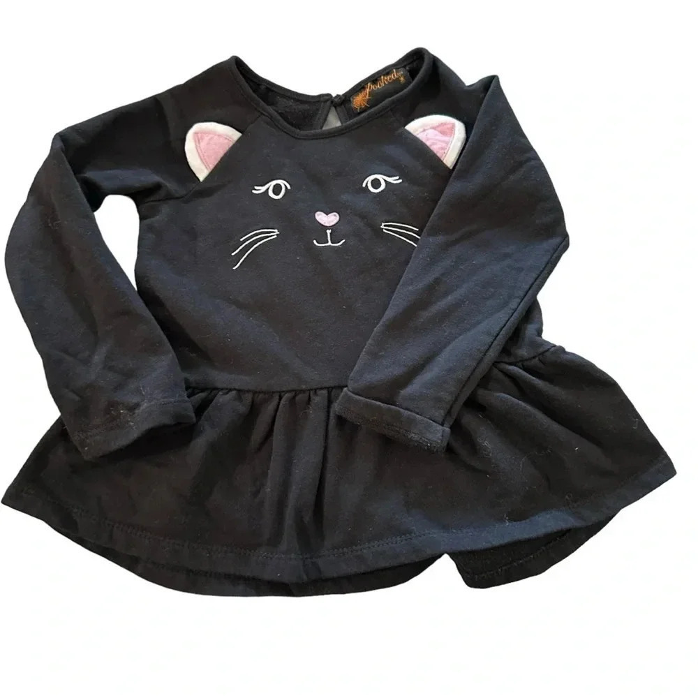Spooked girls black cat long sleeve with ruffle size 2T